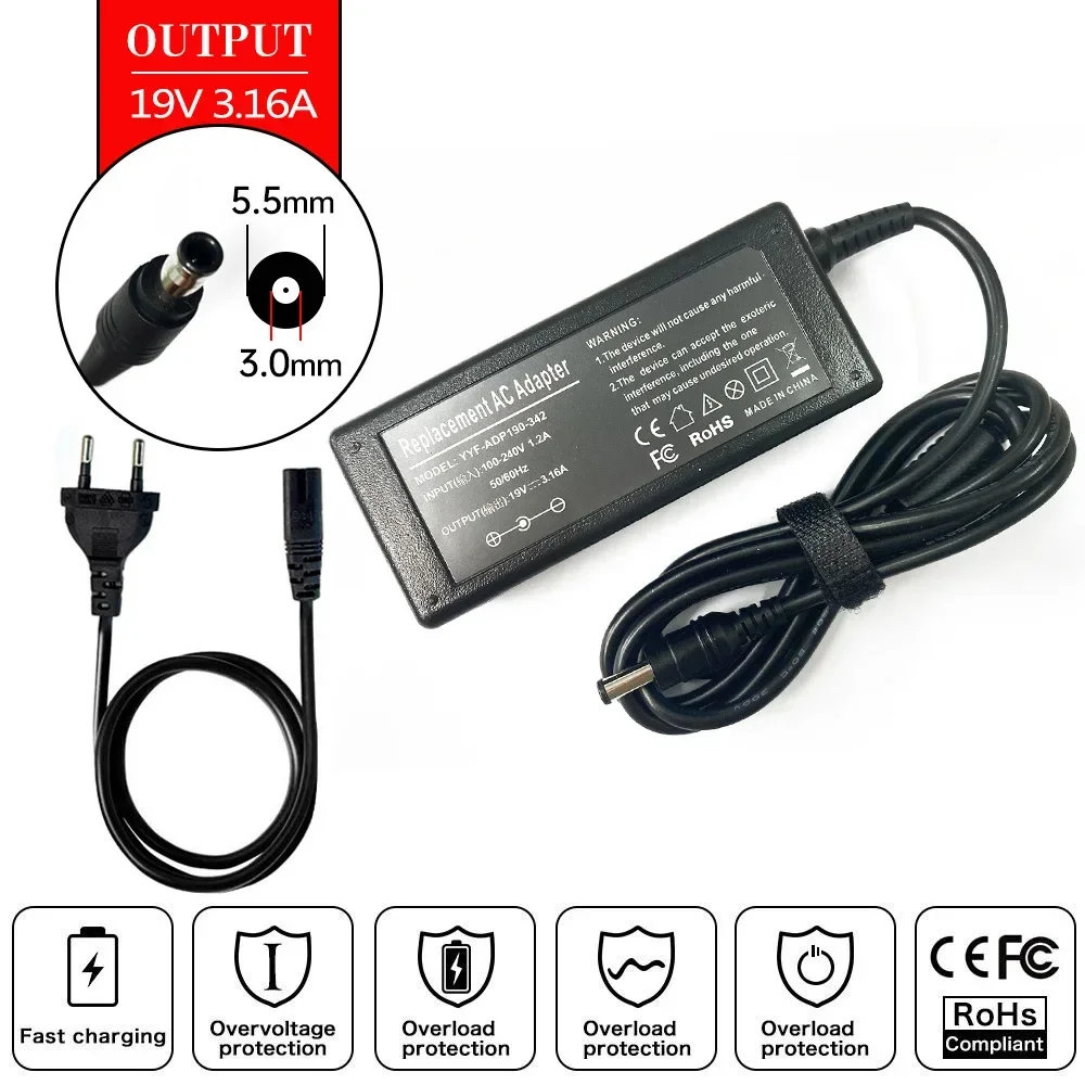 Laptop Accessories Shop - 19V 3.15A/3.16A 60W Carregador Adaptador AC